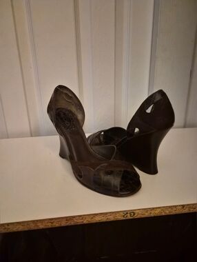 Aldo Dark Brown Open-Toe Wedge Heels